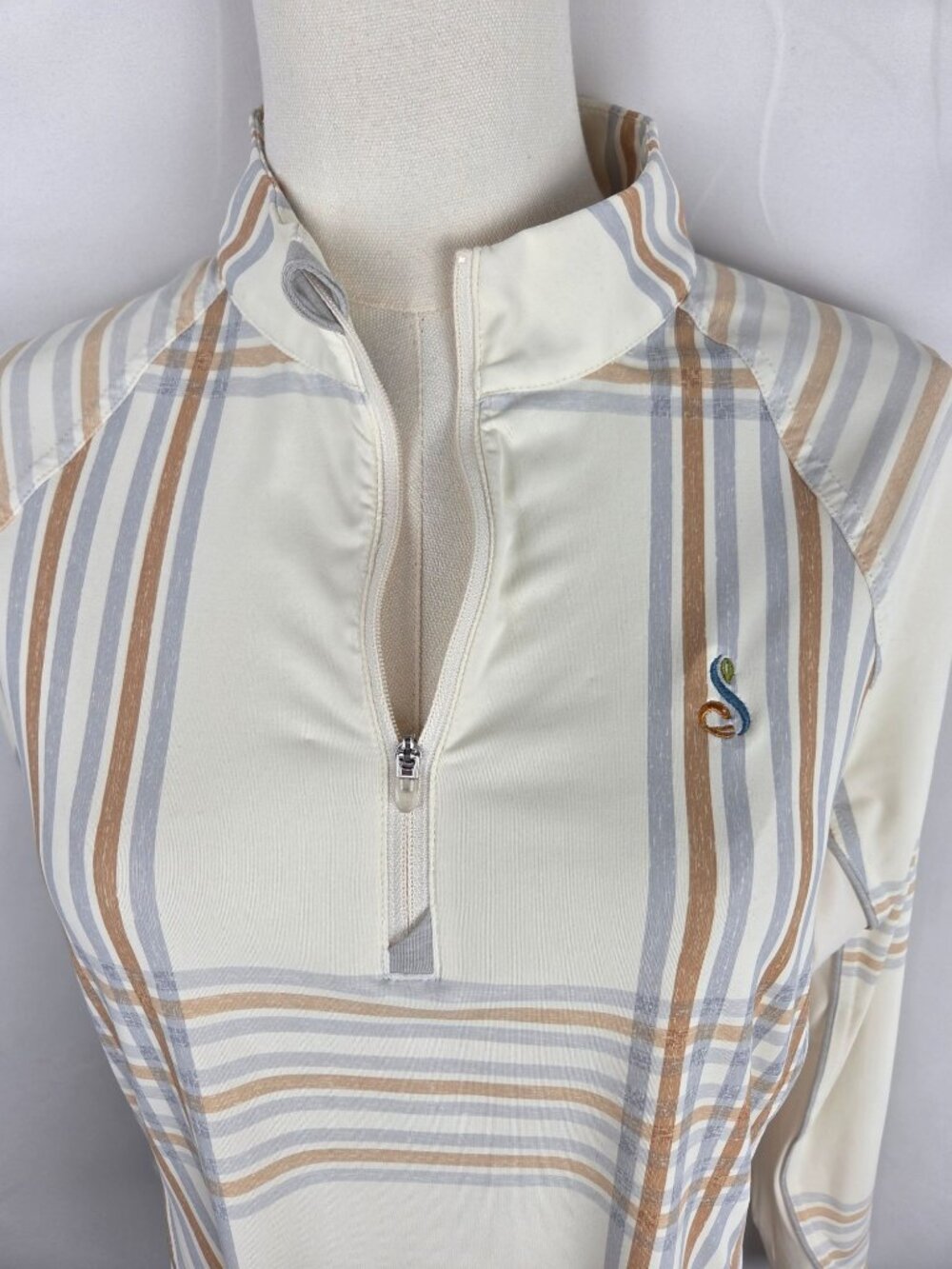 Peter Millar Womens Ivory Plaid UPF 50+ Quarter-Zip Sun Shirt Medium Golf EUC - Picture 4 of 12